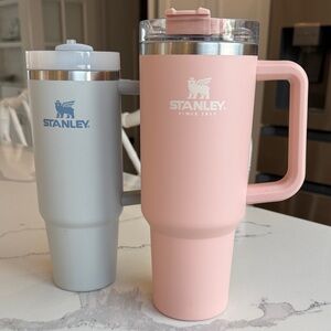 Set of 2 Stanley Pink and Pale Blue Gray Insulated Mugs, one large + one small